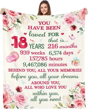 18th Birthday Gifts Throw Blanket,18th Birthday Decorations for Girls Fleece Blanket Best Gifts Idea for Girls Daughter Friends