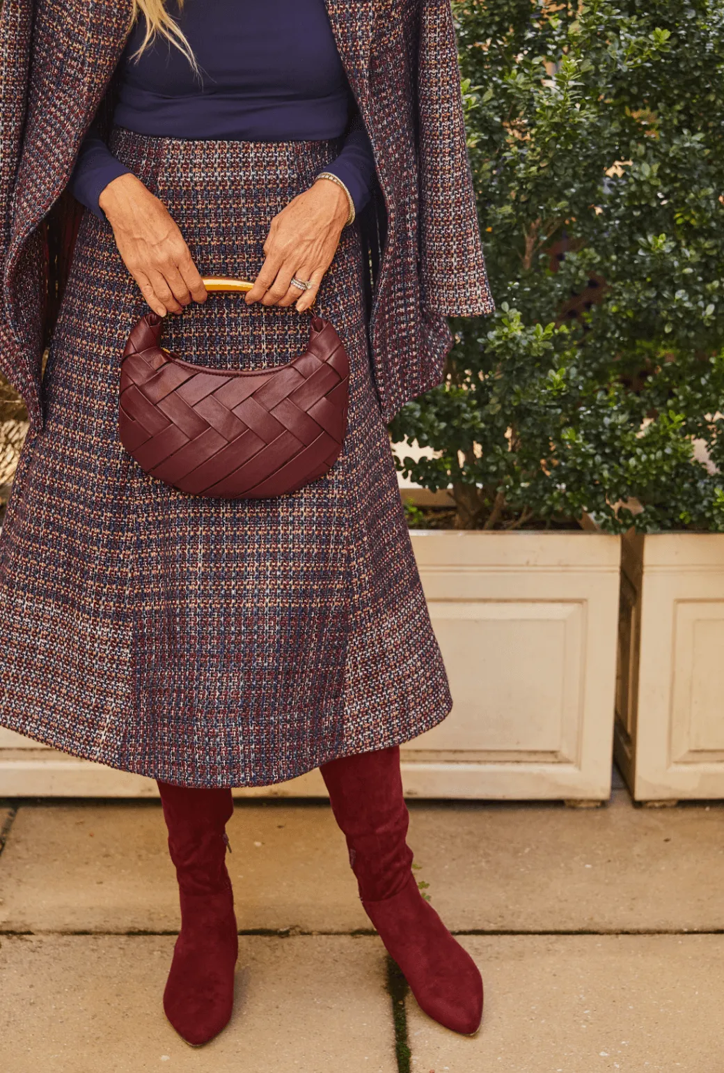 Basketweave Handbag - Oxblood