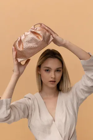 Brea Champagne Blush with Crystals Clutch Bag with Removable Chain - Jules Kae JK108 - WHSL