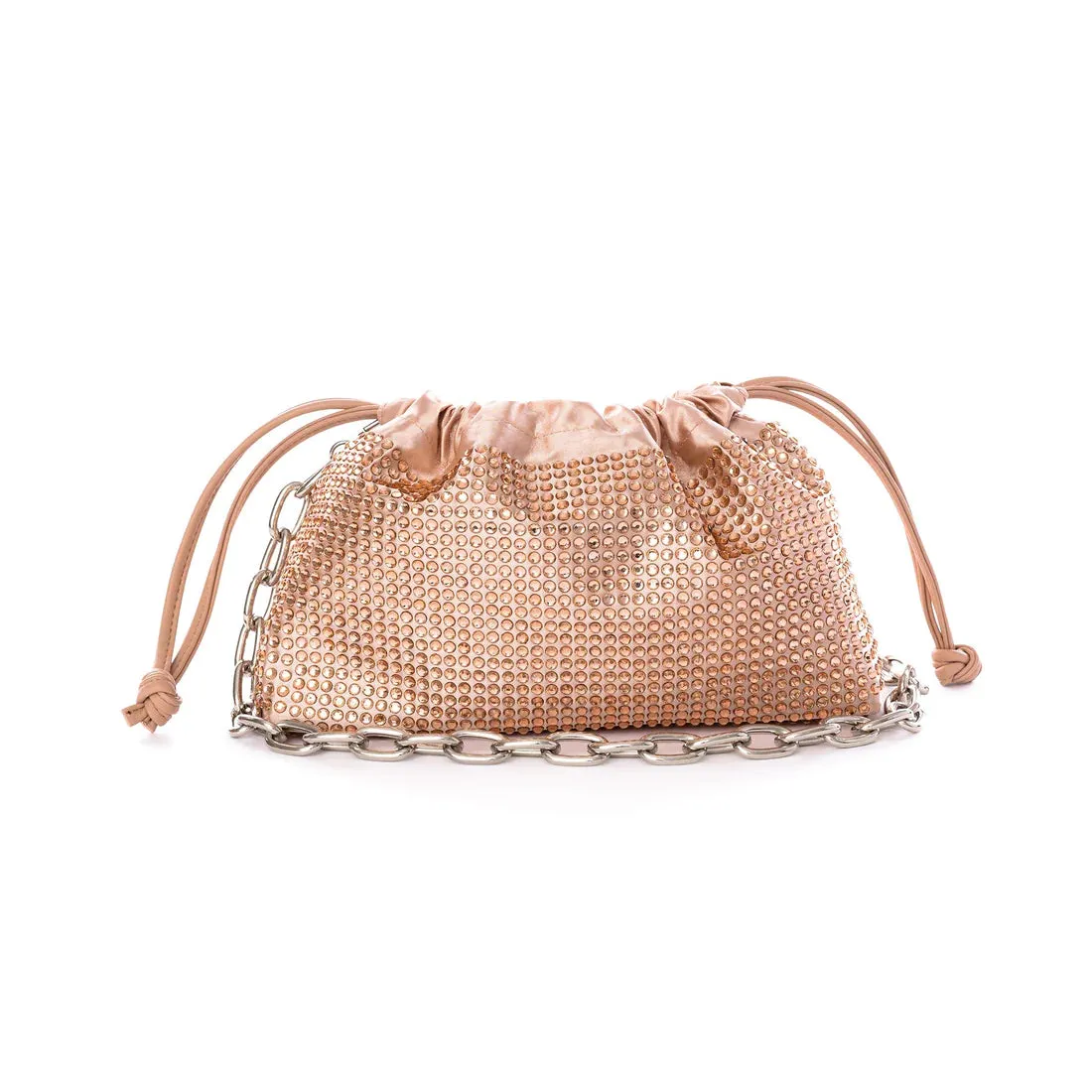Brea Champagne Blush with Crystals Clutch Bag with Removable Chain - Jules Kae JK108 - WHSL