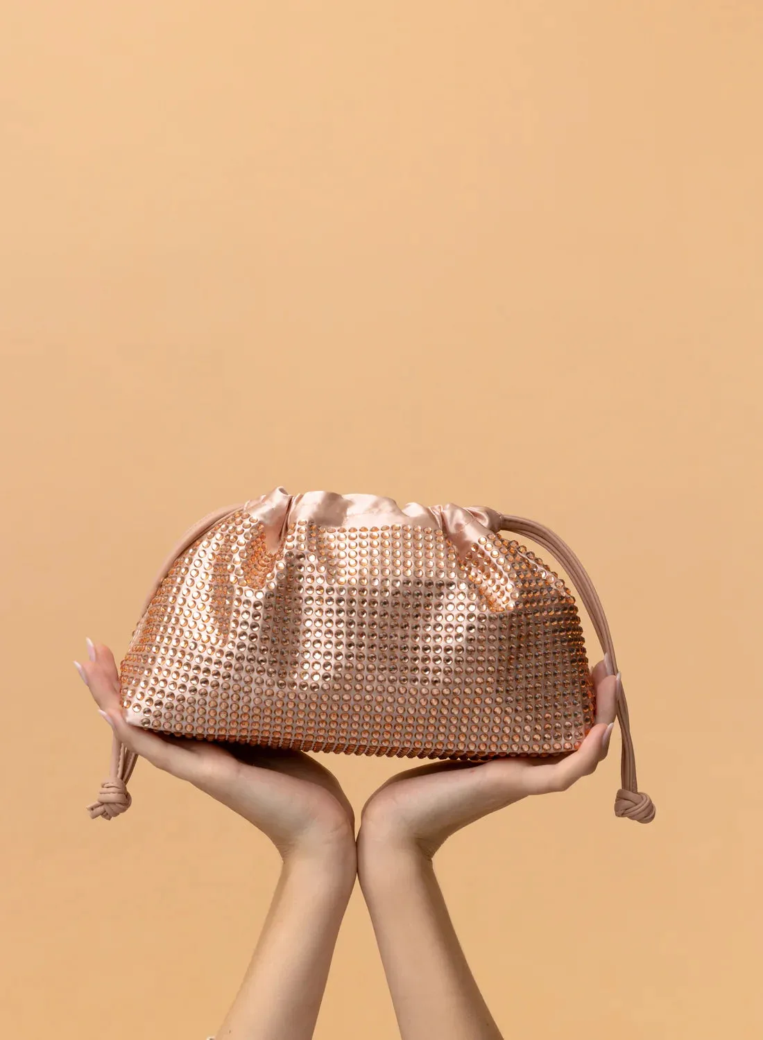 Brea Champagne Blush with Crystals Clutch Bag with Removable Chain - Jules Kae JK108 - WHSL