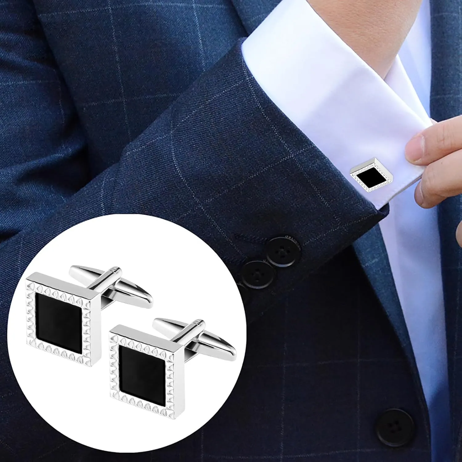 Cufflinks for Men Classic Wedding Business Shirt Cuff Links Silver Gold Black Set Gifts with Box