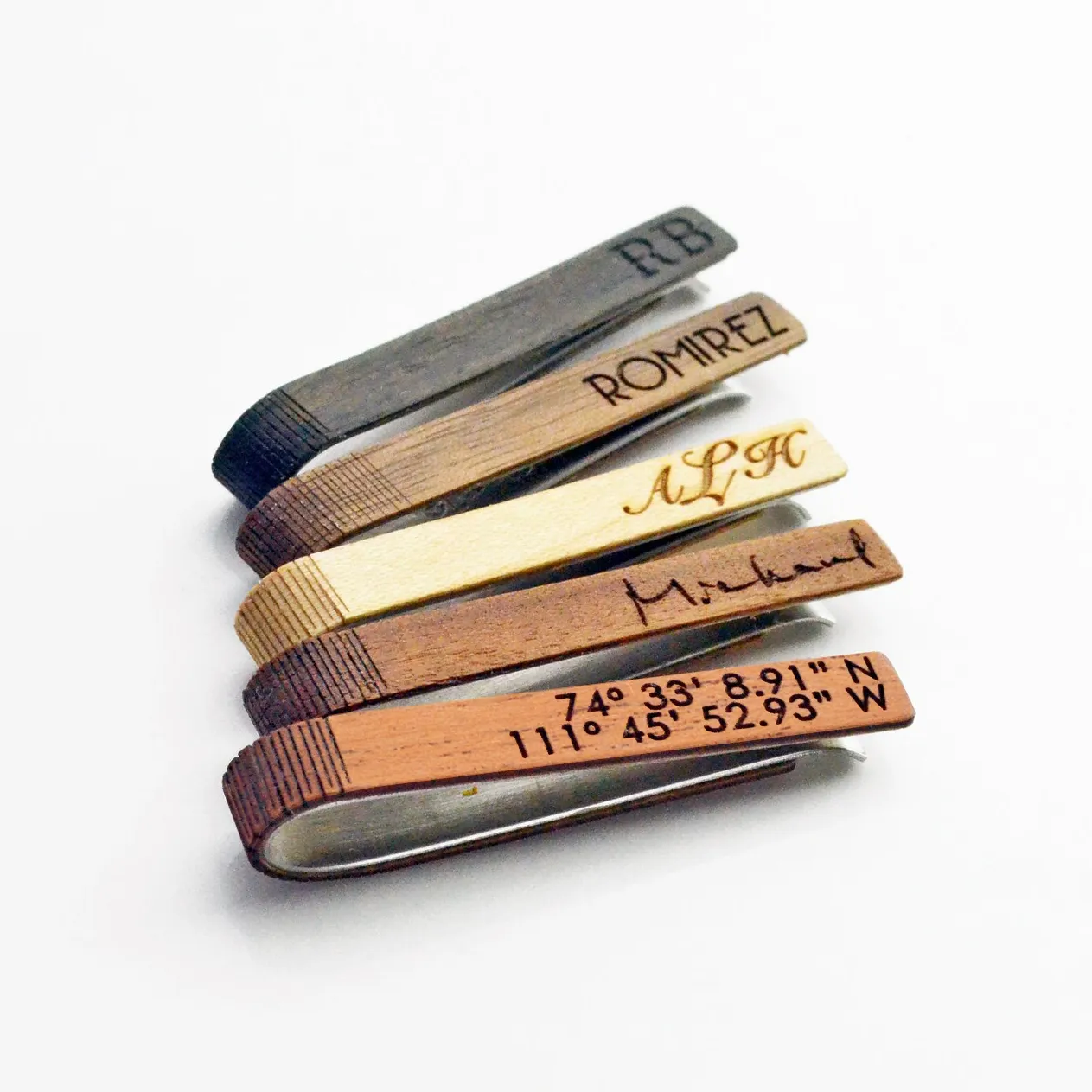 Custom Engraved Wooden Tie Clip & Cufflinks Set