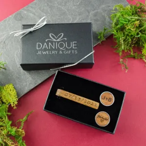 Custom Engraved Wooden Tie Clip & Cufflinks Set