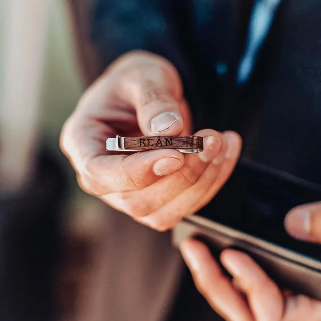 Custom Engraved Wooden Tie Clip & Cufflinks Set