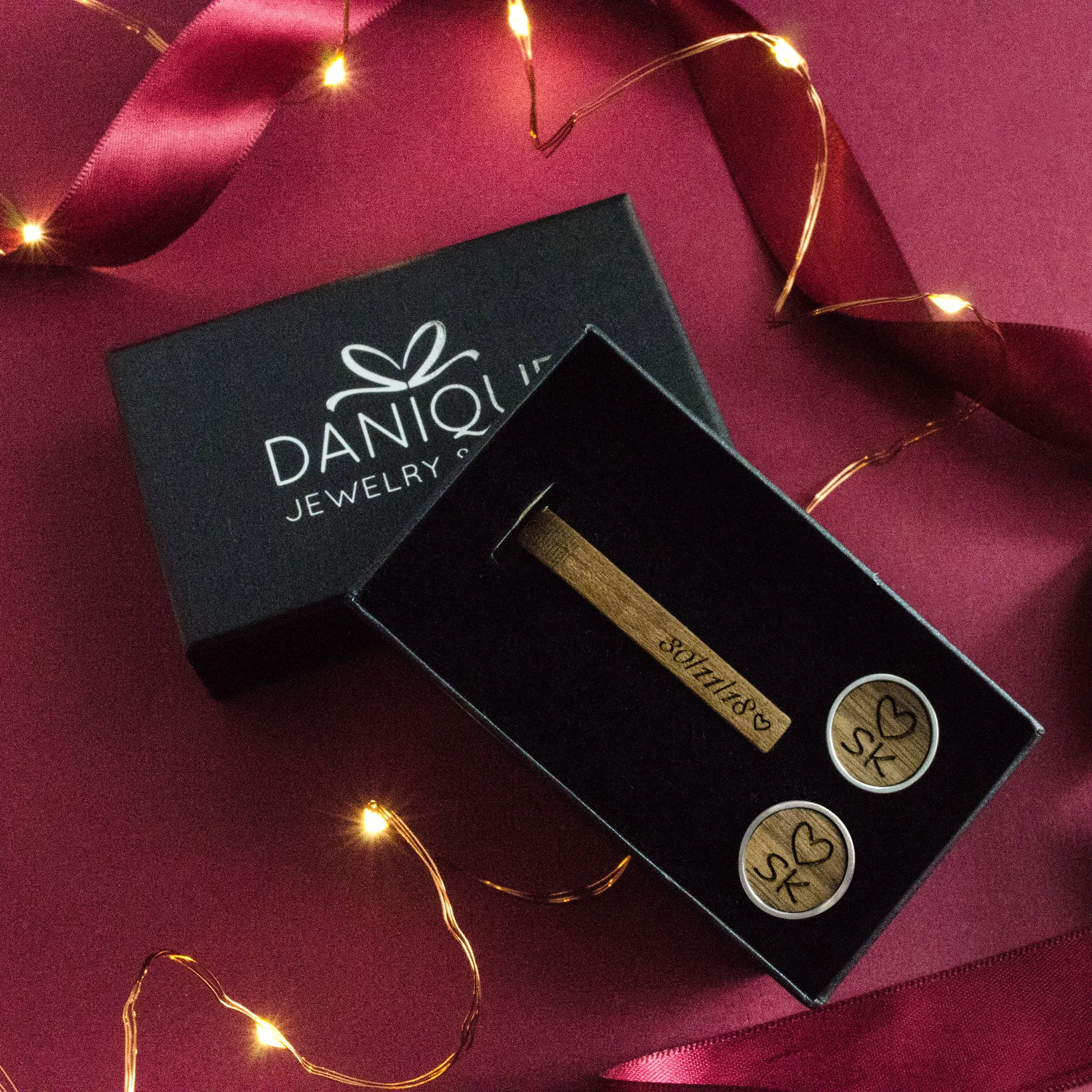 Custom Engraved Wooden Tie Clip & Cufflinks Set
