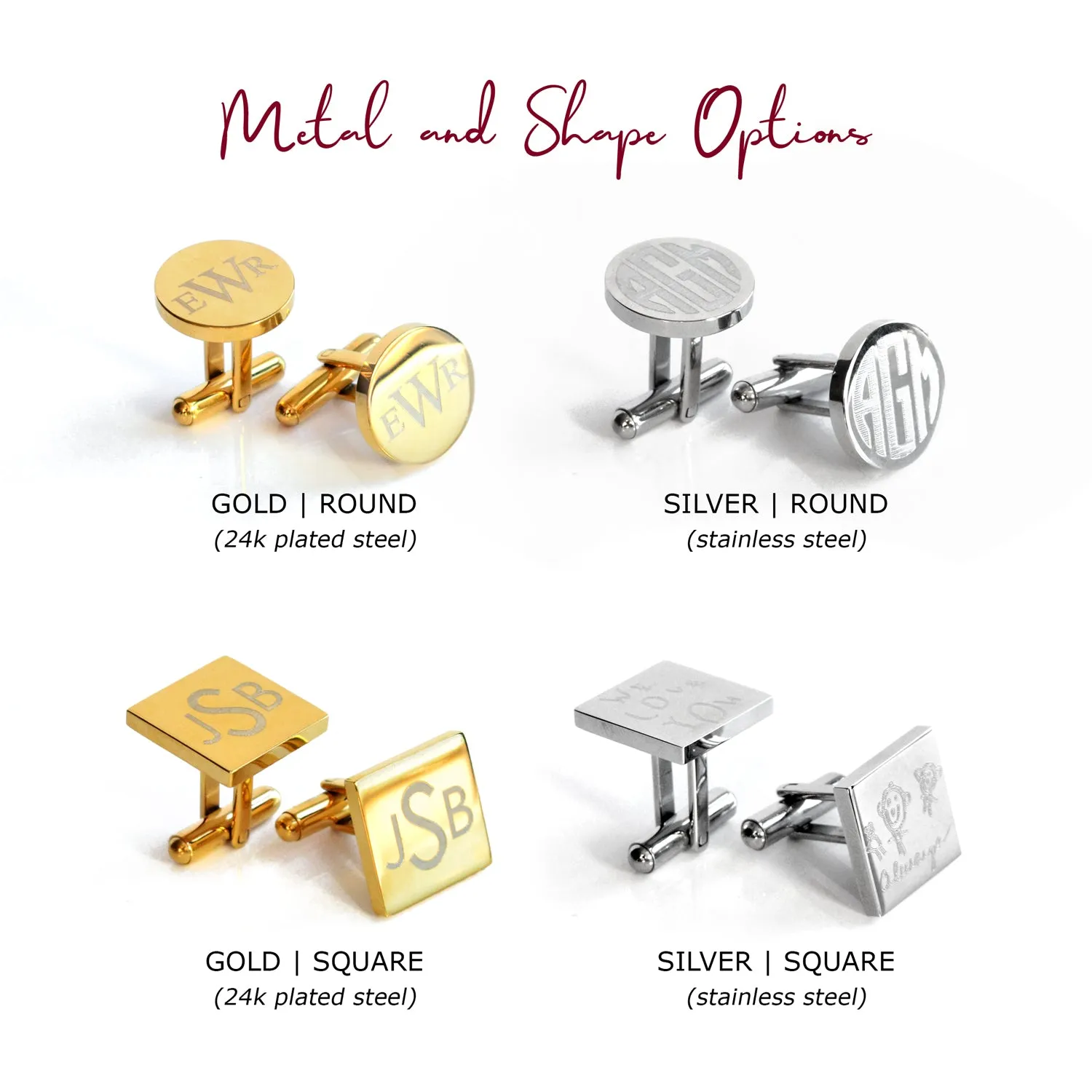 Custom Metal Cufflinks with Handwriting or Drawing