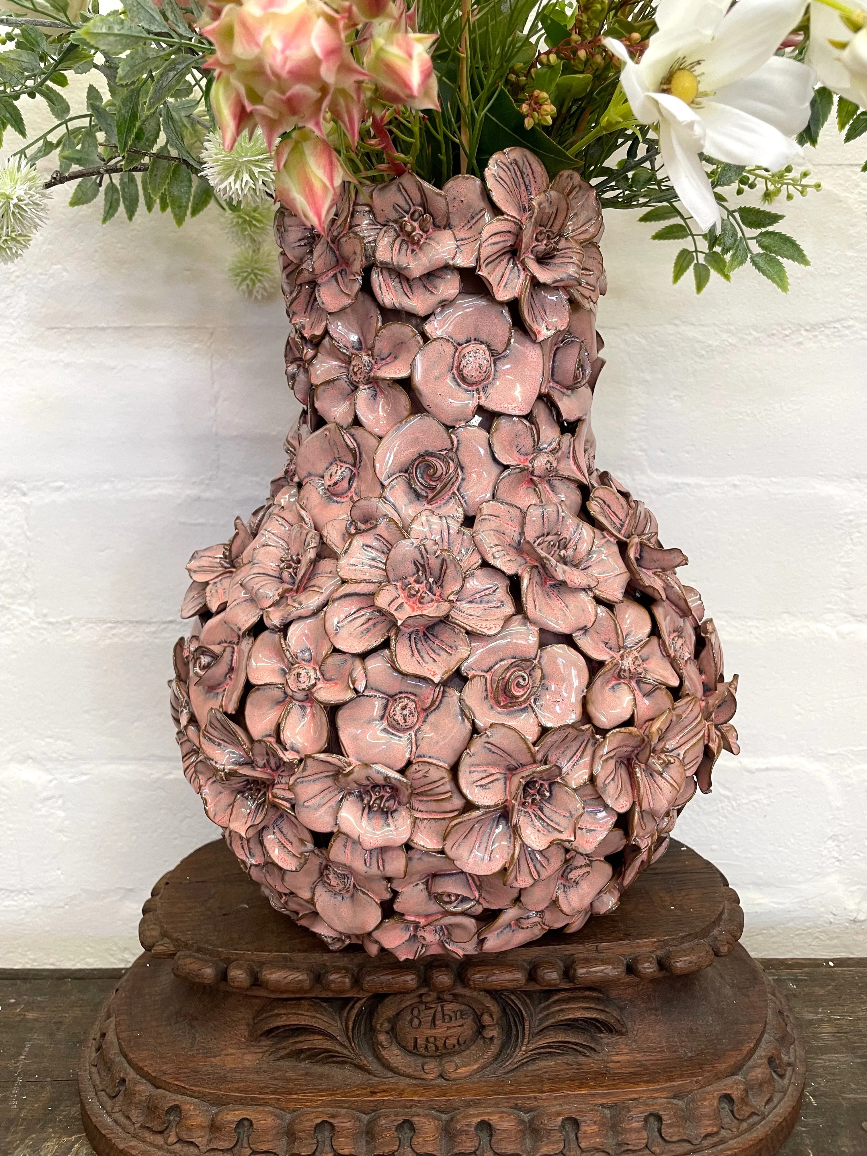 European Ceramic Pink Flowers Vase