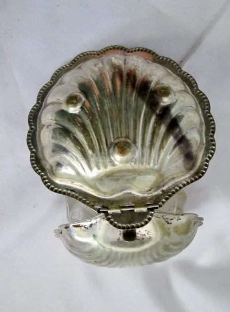 F&JL ENGLAND SCALLOP SEASHELL SEA SHELL SILVER MERMAID Trinket Box Ashtray SILVERPLATE