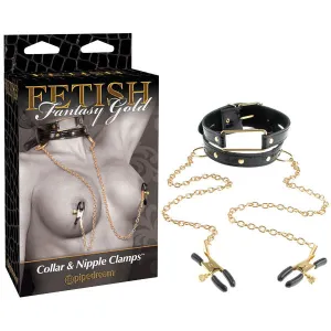 FETISH FANTASY GOLD COLLAR & NIPPLE CLAMP