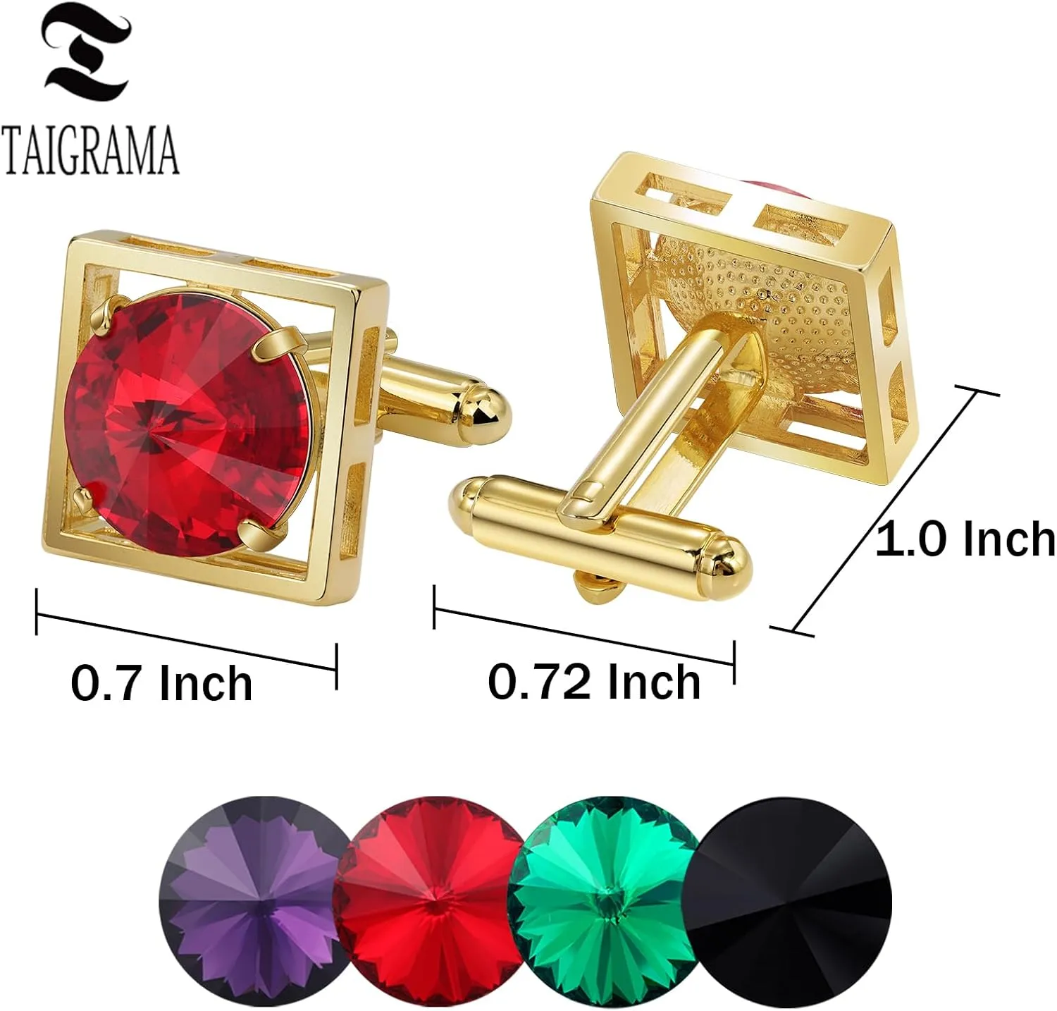 Gold Cuff Links Mens, TAIGRAMA Crystal Cufflinks for Men Brass Cuff Link Wedding Business Birthday Gift for Groom Father Husband Boyfriend