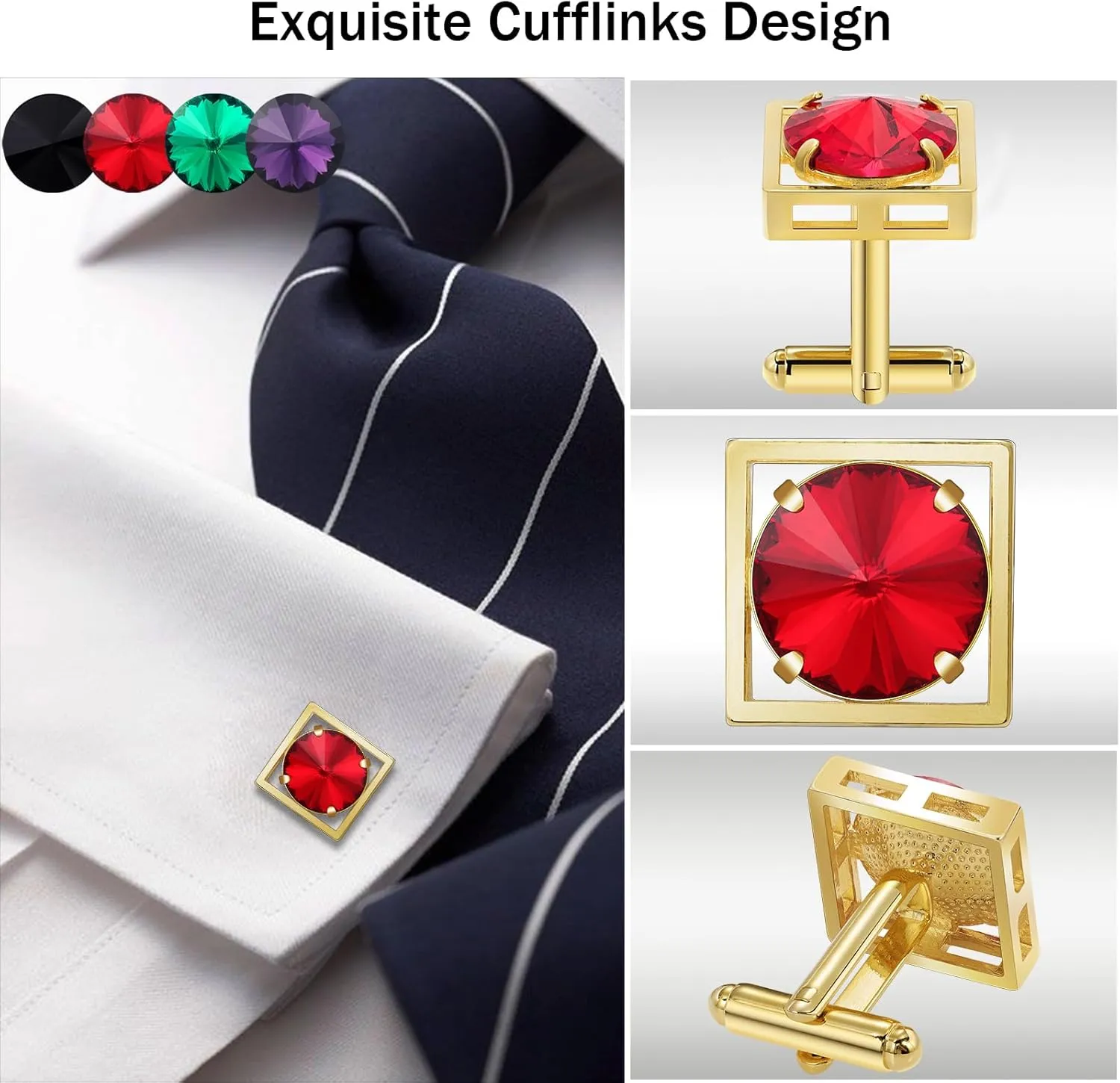 Gold Cuff Links Mens, TAIGRAMA Crystal Cufflinks for Men Brass Cuff Link Wedding Business Birthday Gift for Groom Father Husband Boyfriend