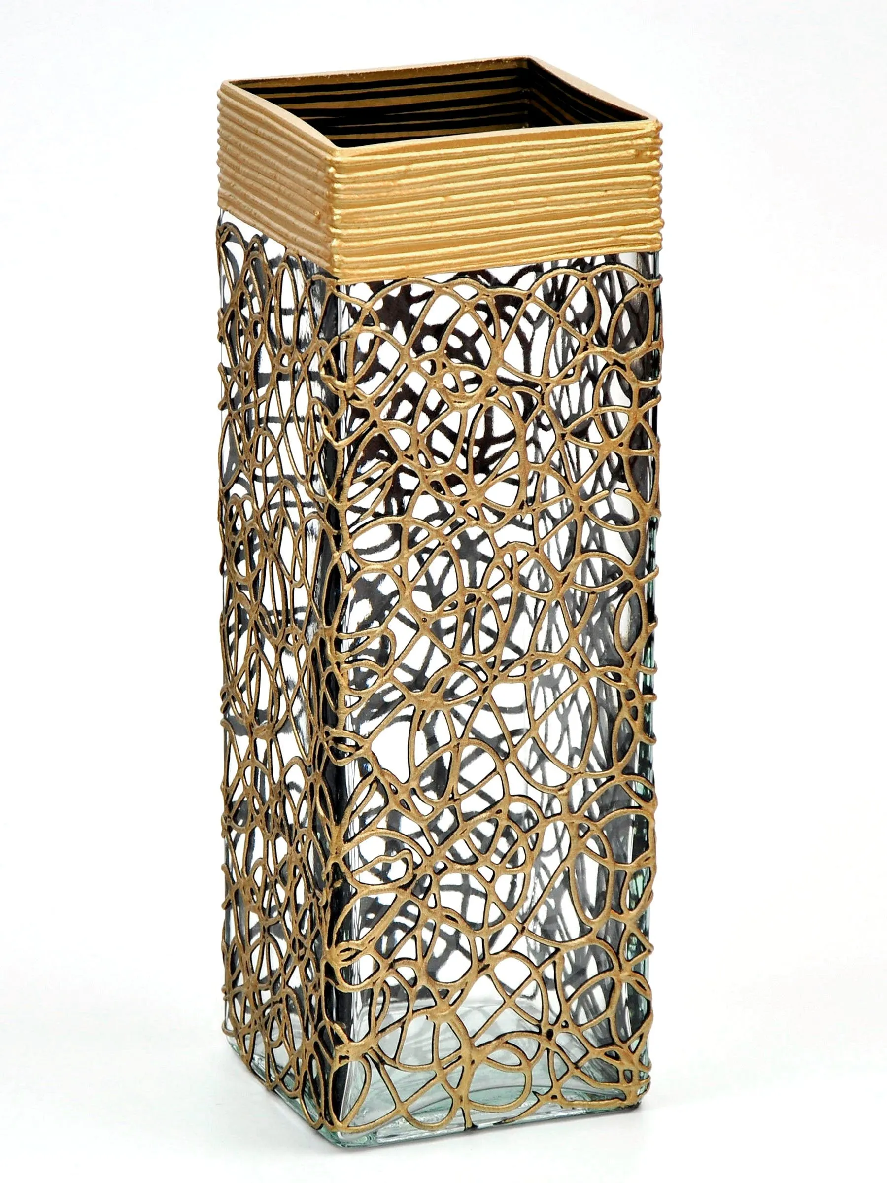 Golden Square Glass Flower Vase