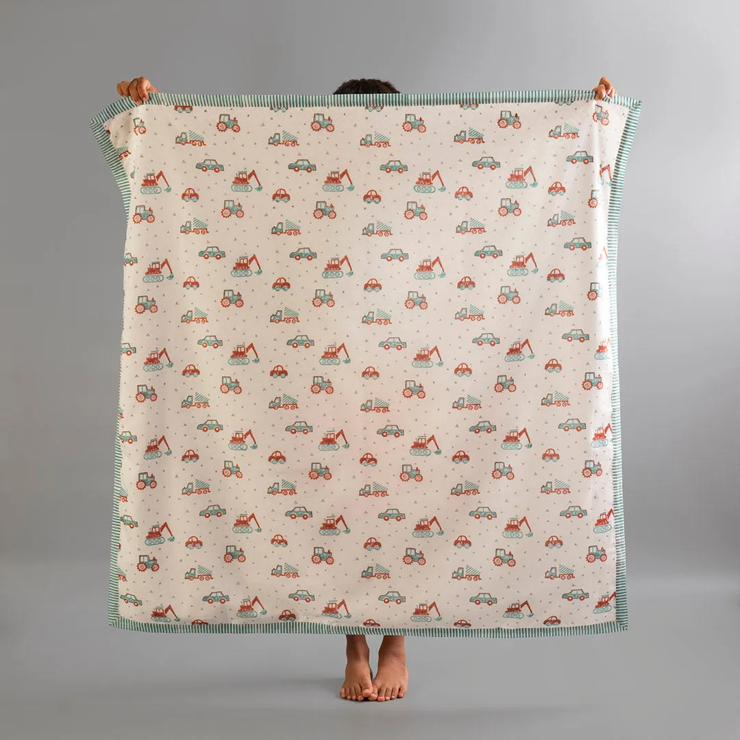 Gudgoodie Kids Cotton Muslin Dohar - Ultrasoft & Breathable - Vroom Vroom Vehicles
