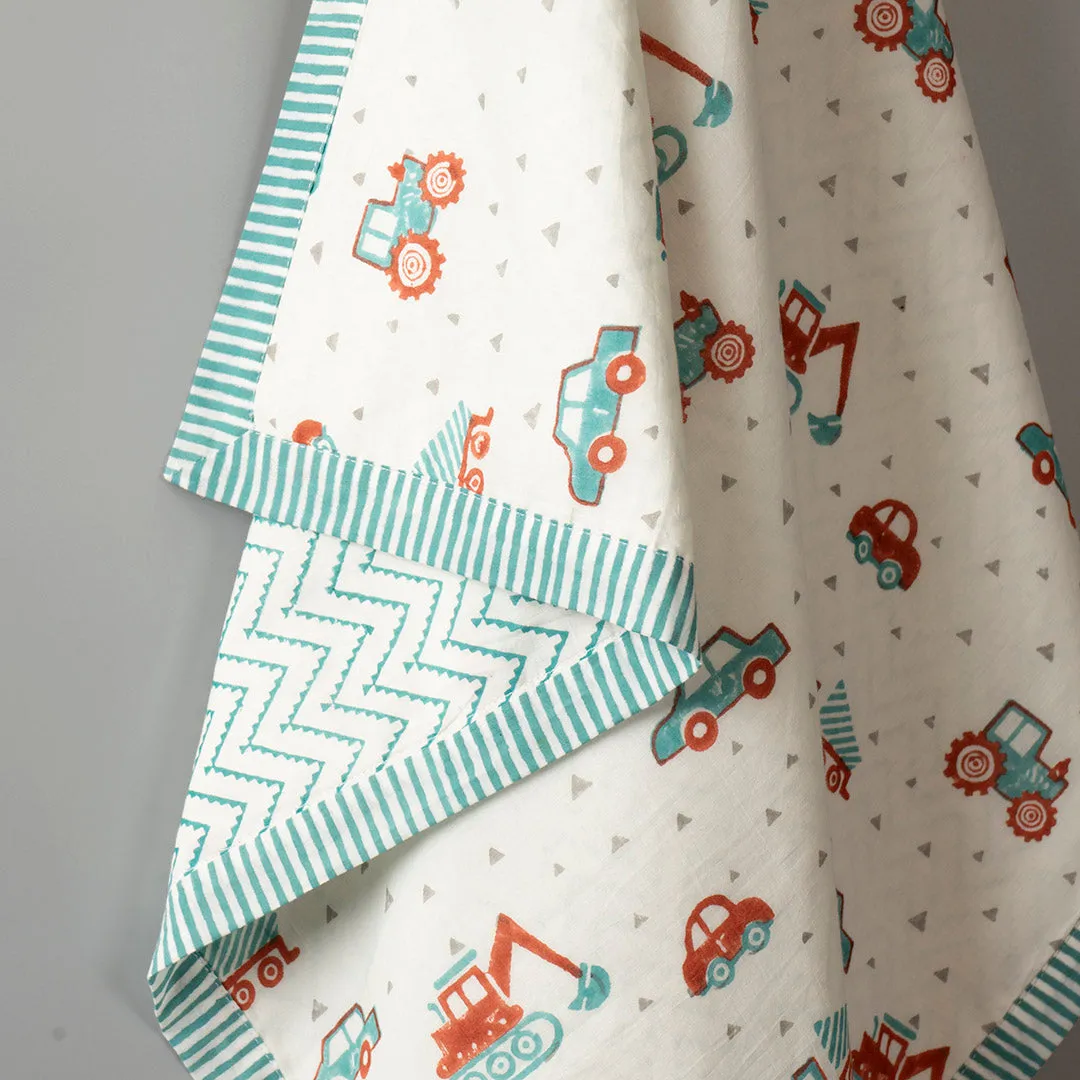 Gudgoodie Kids Cotton Muslin Dohar - Ultrasoft & Breathable - Vroom Vroom Vehicles