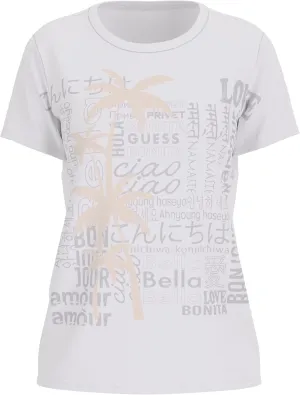 GUESS Women's Short Sleeve Eco Glitter Degrade Logo Tee