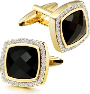HAWSON Cufflinks for Men, Gold Diamond Crystal Cufflinks for Groom Husband Personalized Gifts, Mens Formal Wedding Business Cufflinks, Luxurious Gorgeous Cuff Links French Shirt Accessories