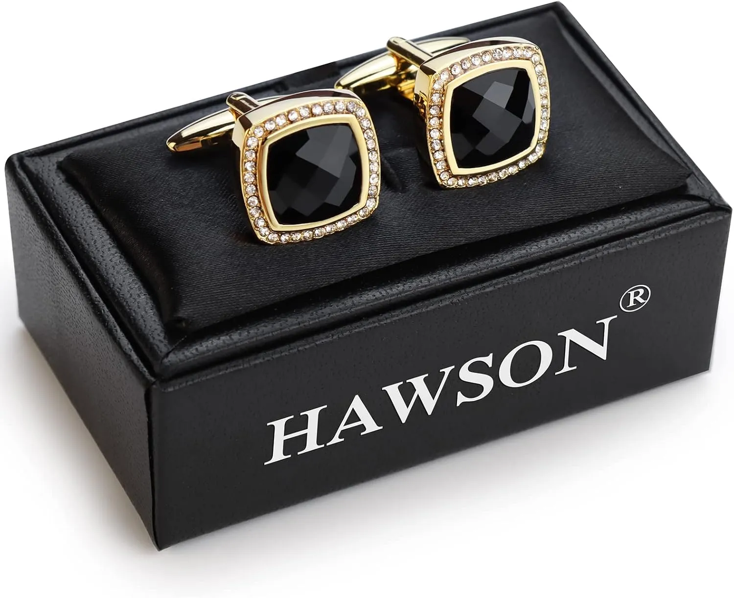 HAWSON Cufflinks for Men, Gold Diamond Crystal Cufflinks for Groom Husband Personalized Gifts, Mens Formal Wedding Business Cufflinks, Luxurious Gorgeous Cuff Links French Shirt Accessories