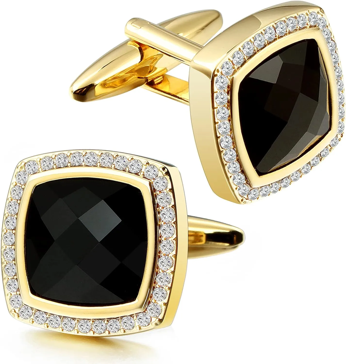 HAWSON Cufflinks for Men, Gold Diamond Crystal Cufflinks for Groom Husband Personalized Gifts, Mens Formal Wedding Business Cufflinks, Luxurious Gorgeous Cuff Links French Shirt Accessories