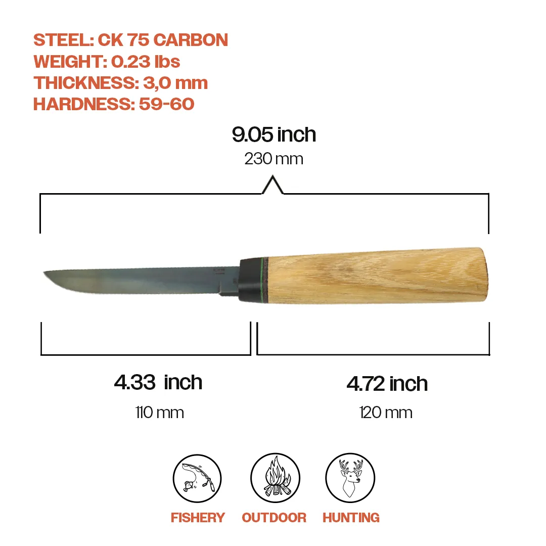 Kam Knife – P10 - Carbon Steel - Accacia Wood Handle - Fixed Blade Flat