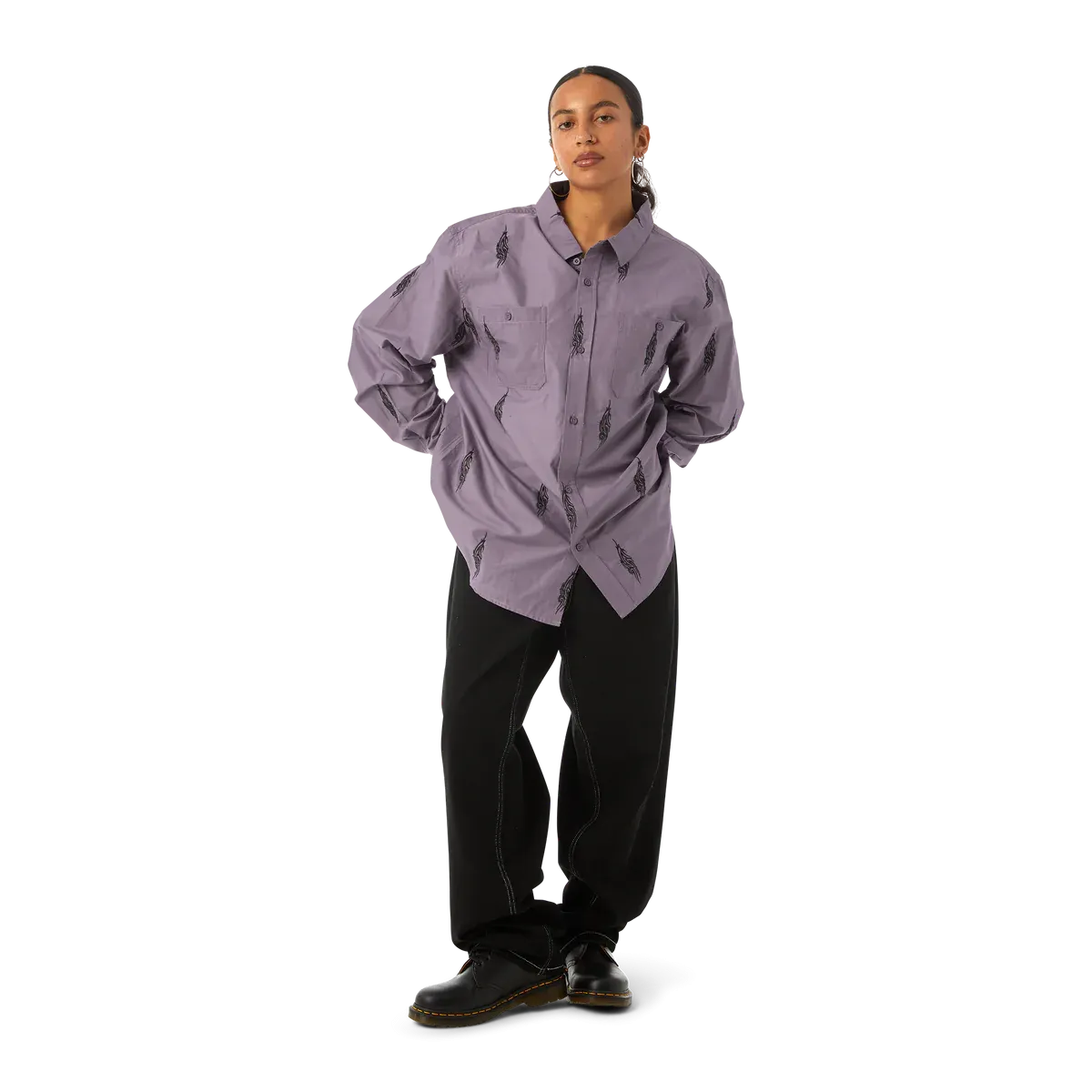 Larkin Embroidered Work Shirt - Dust Purple