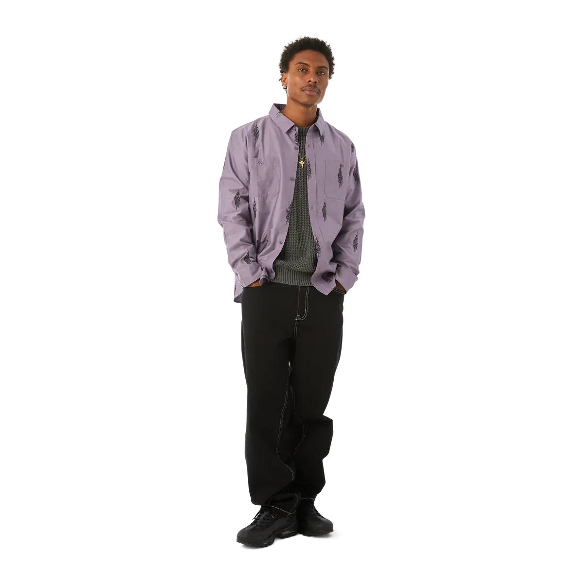 Larkin Embroidered Work Shirt - Dust Purple