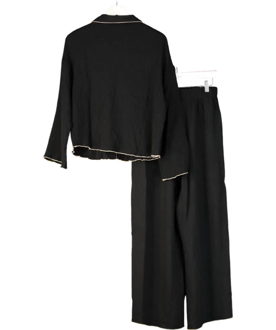 LOUNGE APPAREL Black Crinkle Pyjama Set UK S