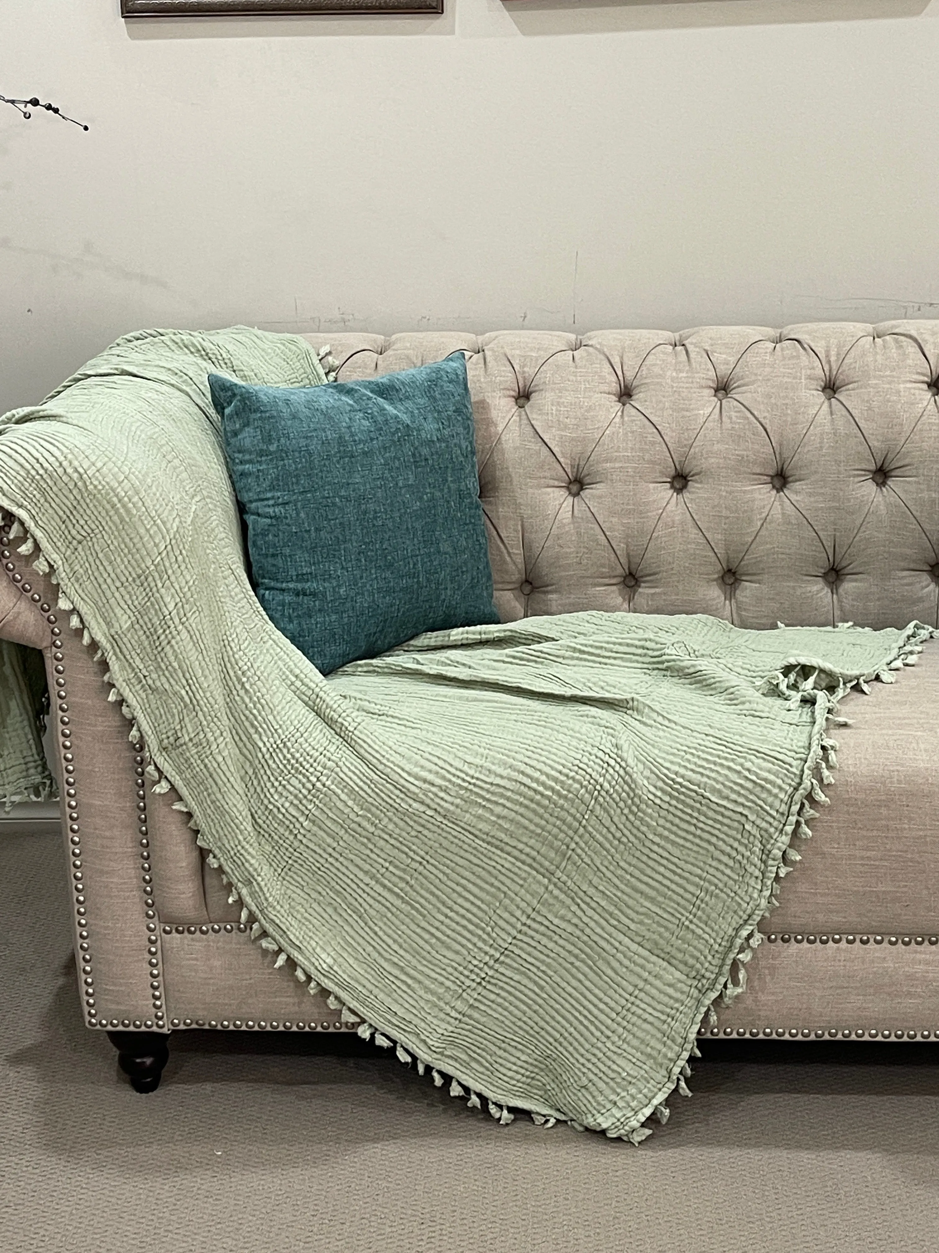 Organic Cotton Muslin Soft Bedding Blanket Throw With Tassels