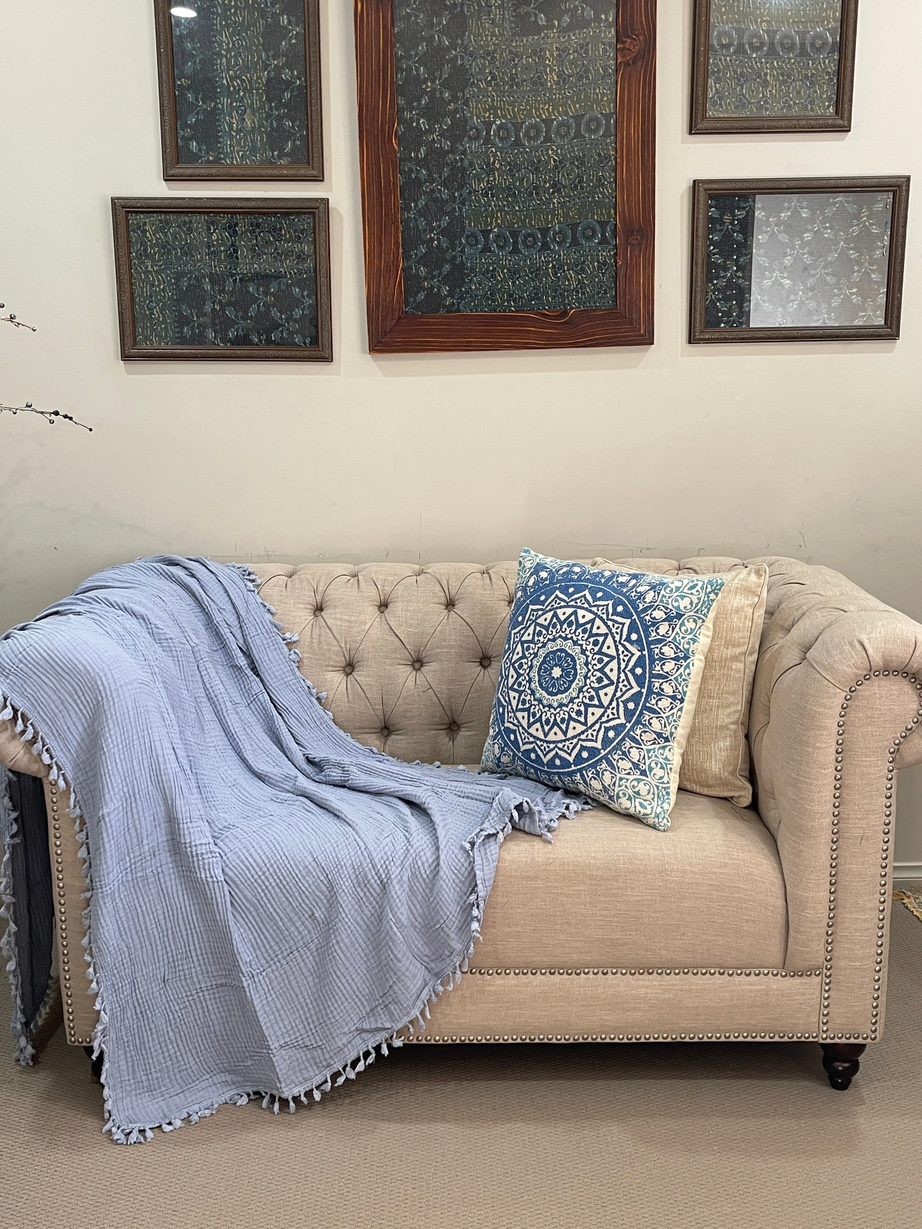 Organic Cotton Muslin Soft Bedding Blanket Throw With Tassels