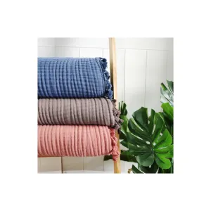 Organic Cotton Muslin Soft Bedding Blanket Throw With Tassels