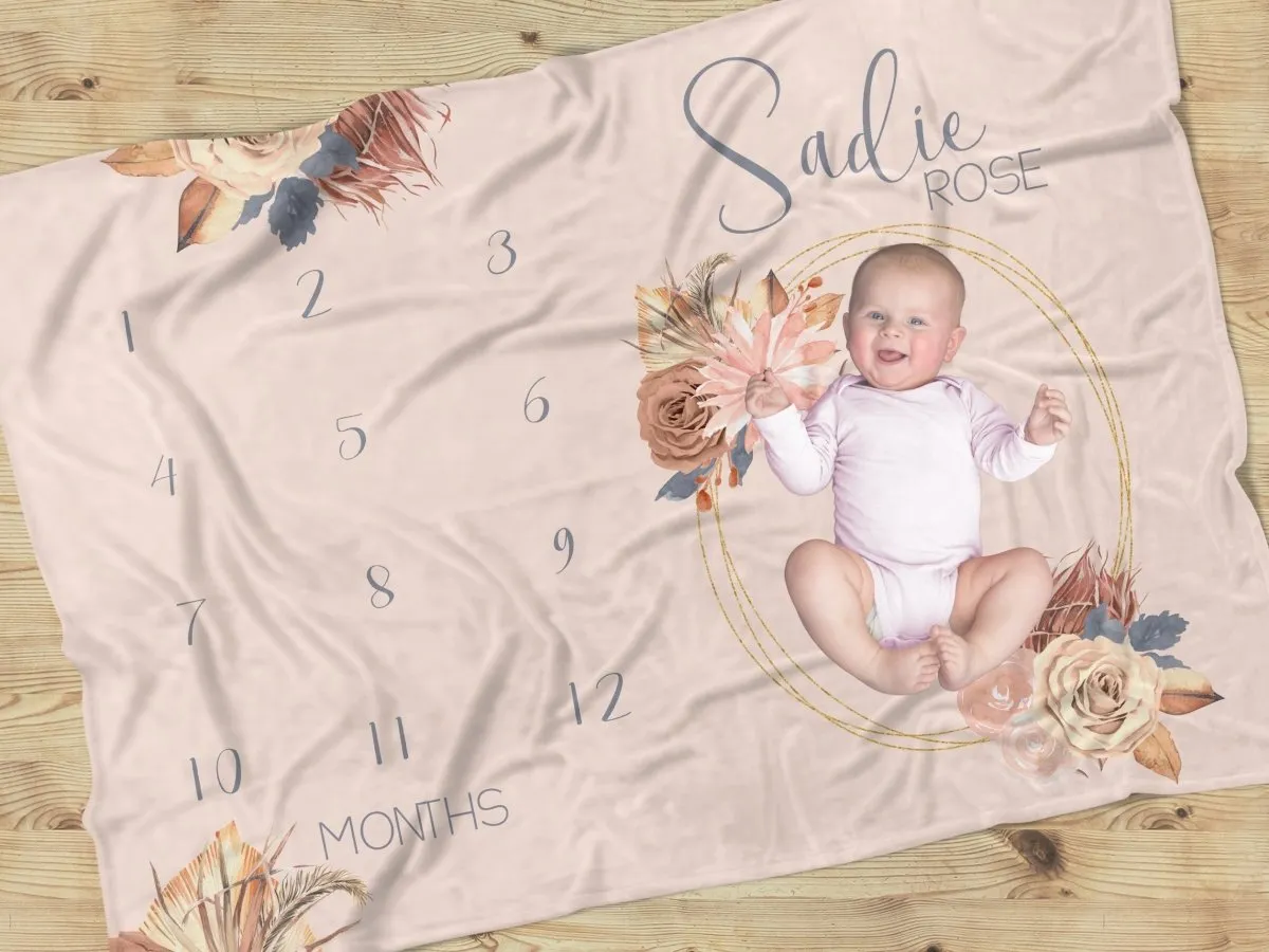 Soft Boho Floral Milestone Minky Blanket