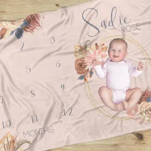 Soft Boho Floral Milestone Minky Blanket