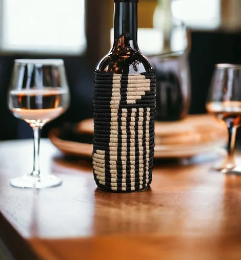 TAN & BLACK RAFFIA VASE