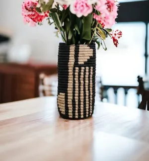 TAN & BLACK RAFFIA VASE