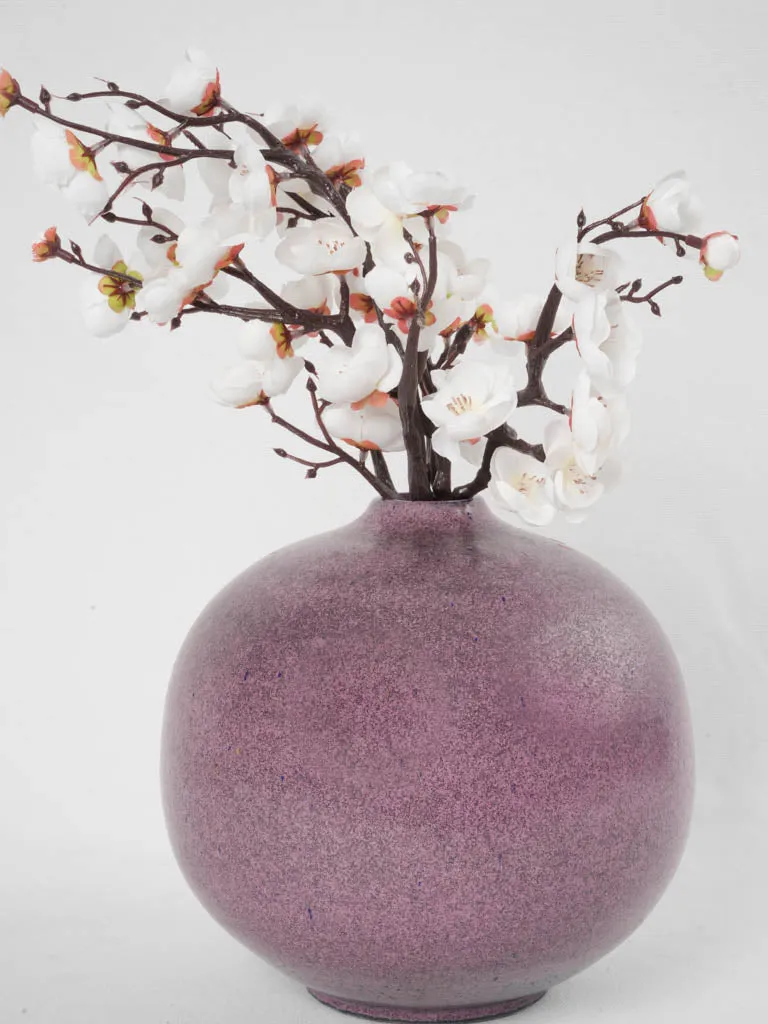 Vintage French ceramic vase w/ purple speckle glaze 8¾"