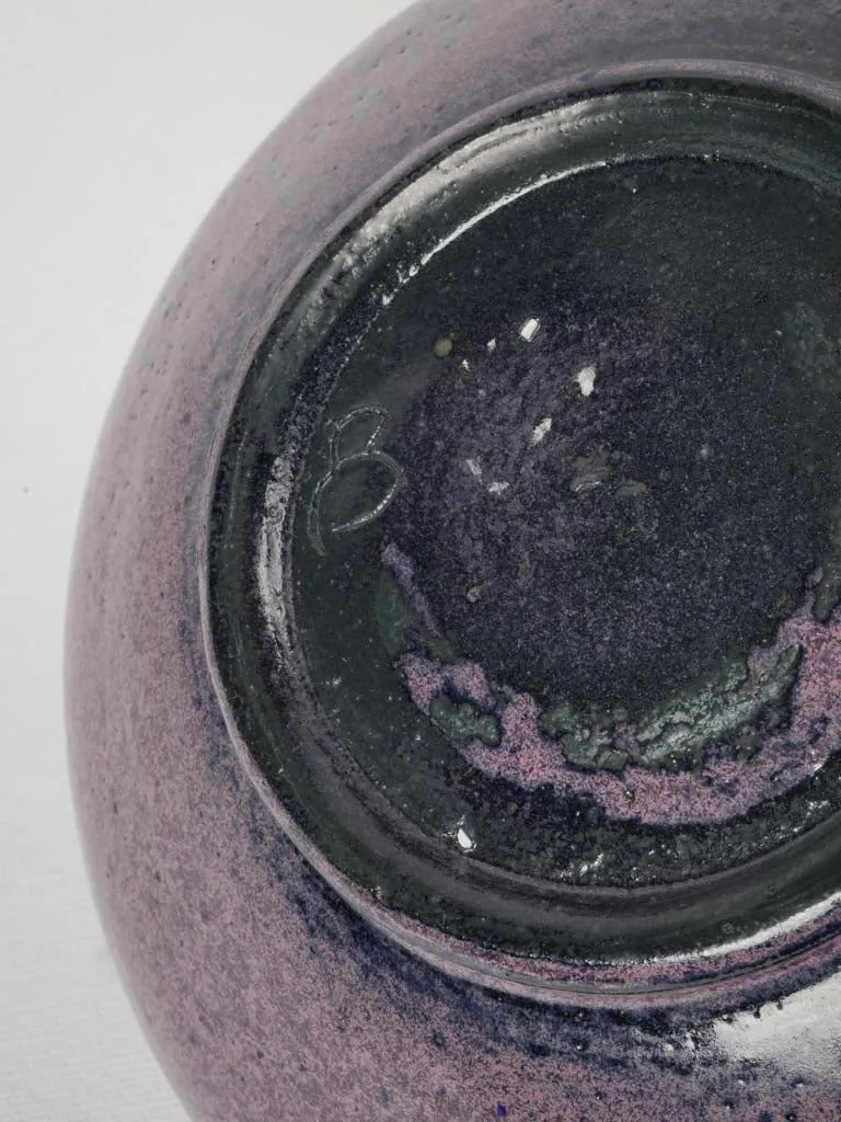 Vintage French ceramic vase w/ purple speckle glaze 8¾"