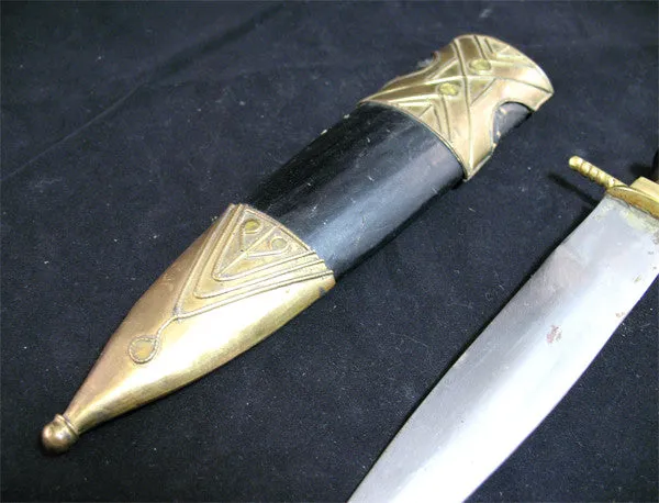 VINTAGE OLD KNIFE DAGGER BLADE INDIA Carved HANDLE Brass CASE Estate